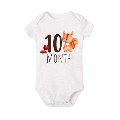 Adorable Animal Cartoon "10 Month" Baby Milestone Romper 10 Month