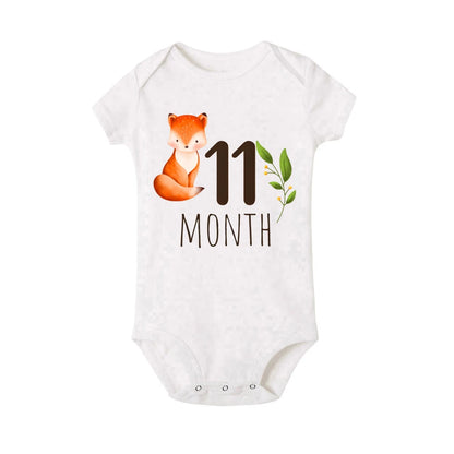 Adorable Animal Cartoon "11 Month" Baby Milestone Romper 11 Month