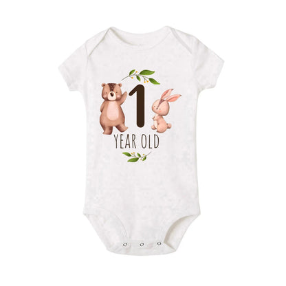 Adorable Animal Cartoon "1 Year" Baby Milestone Romper 1 Year