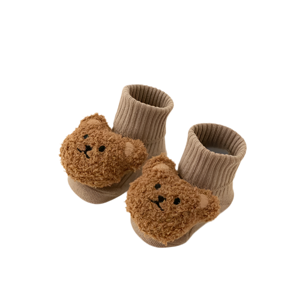 Adorable 3D cartoon bear baby brown socks. 0 -3 Years