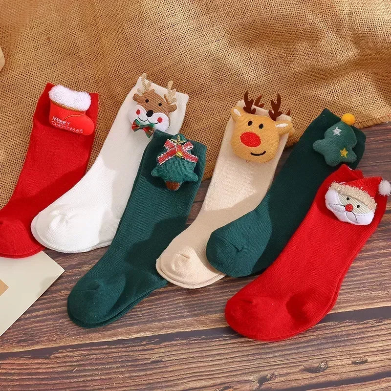 Adorable Christmas festive cartoon 3d baby socks. 0-3 Years