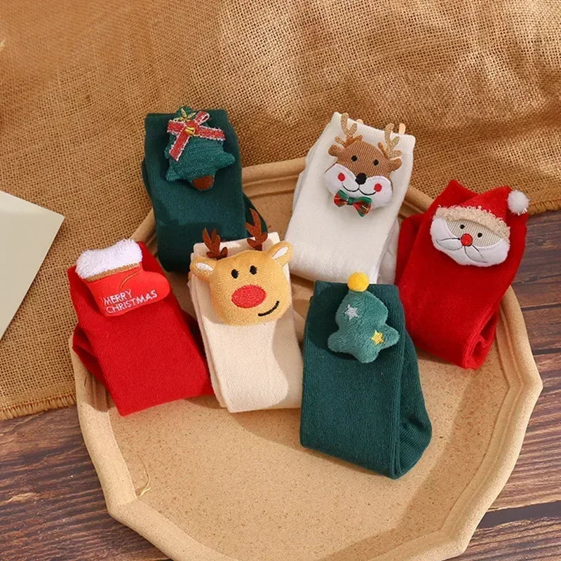 Adorable Christmas festive cartoon 3d baby socks. 0-3 Years