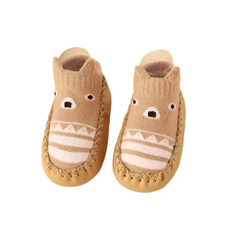 Adorable Brown Bear Baby boy and girl Socks with rubber soles 0-2 Years