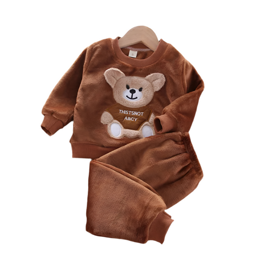 Adorable Winter Brown cartoon bear theme 2 piece fleece set infant and baby boy and girl. 1 - 6 years