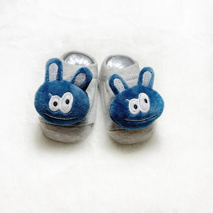 Adorable Cartoon 3d blue monster baby grey socks. 0-3 Years