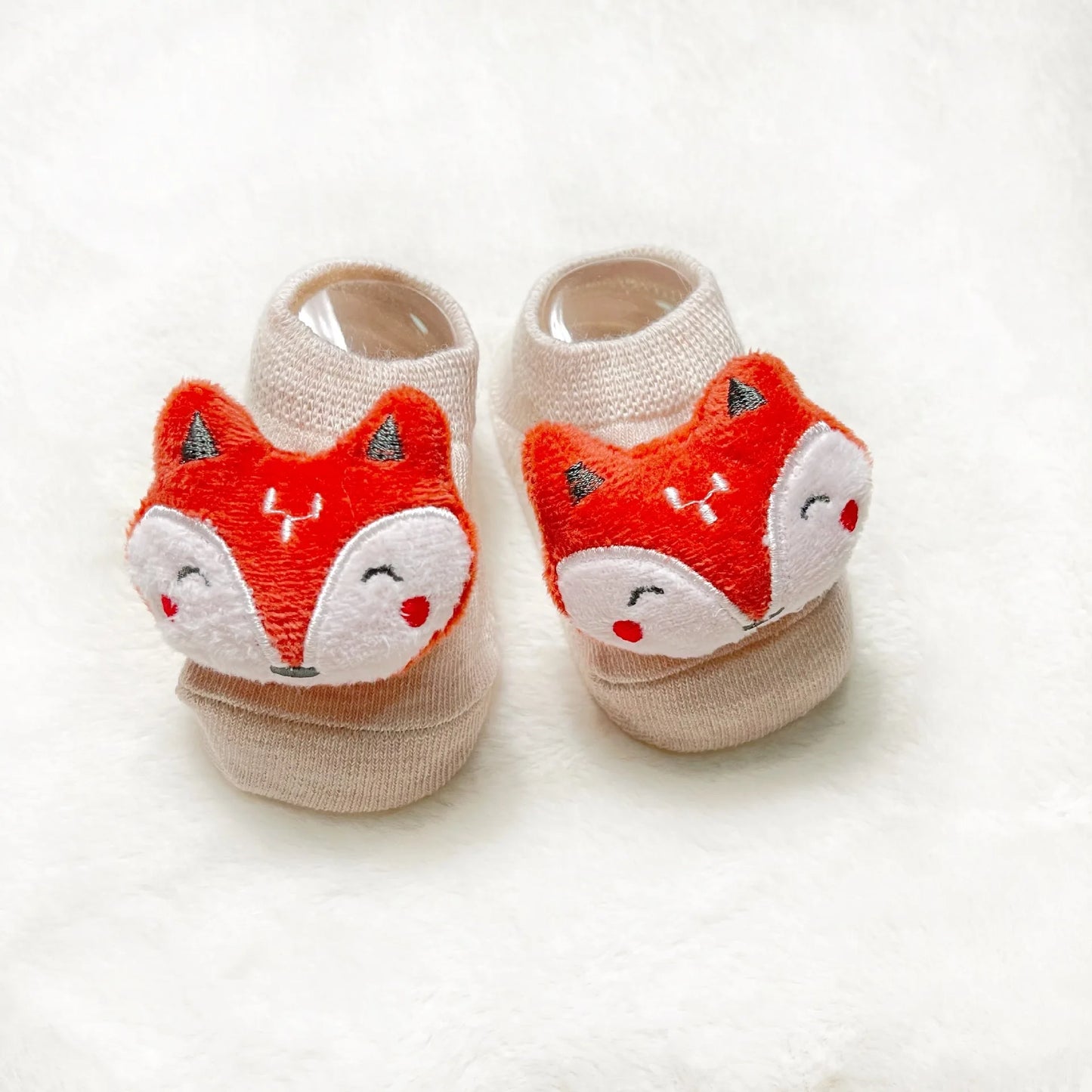 Adorable Cartoon 3d fox baby khaki socks. 0-3 Years