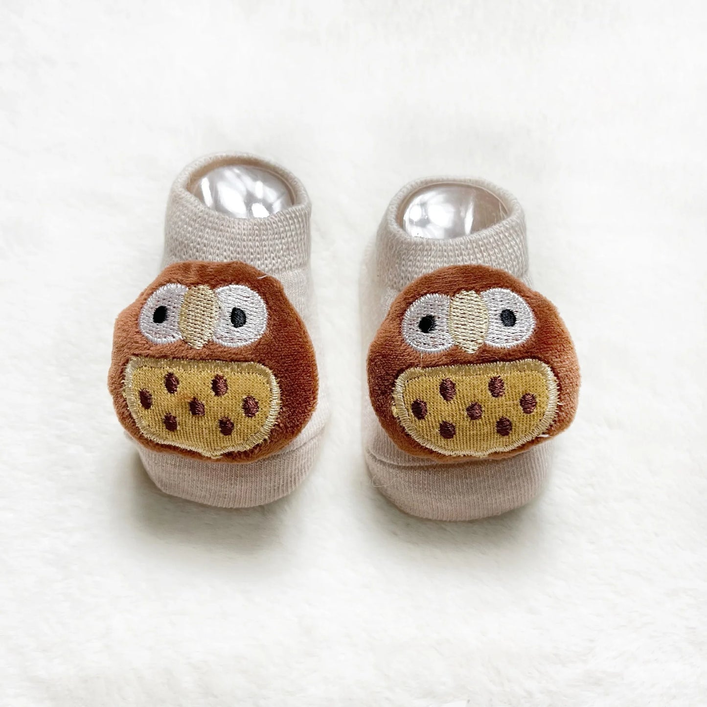 Adorable Cartoon 3d owl baby khaki socks. 0-3 Years