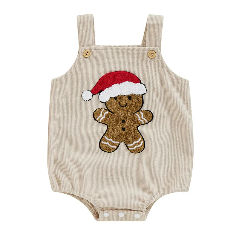 Adorable Christmas Gingerbread Man Overalls Baby Romper. Baby girl and boy. 0-2 Years