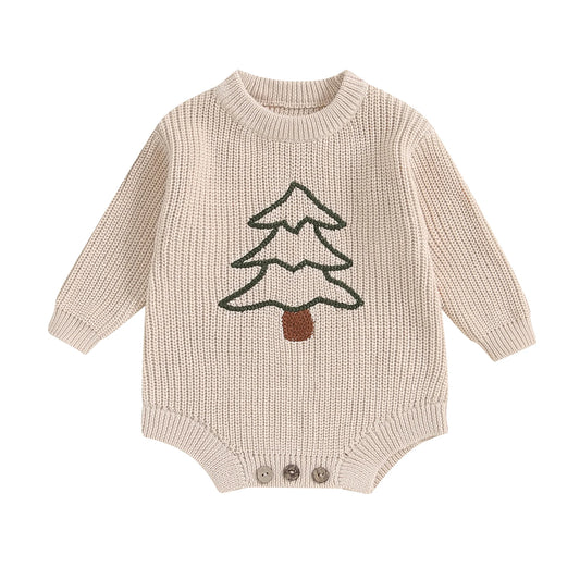 Adorable Christmas Tree Neck Sweater Romper. 0-2 Year Baby girl and boy 