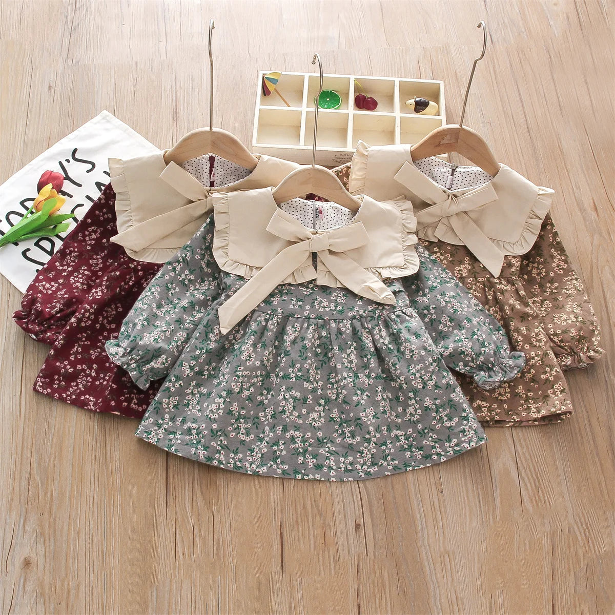 Collection of adorable Countryside Fragmented Flower Bow Dress. Baby girl 0-3 Years