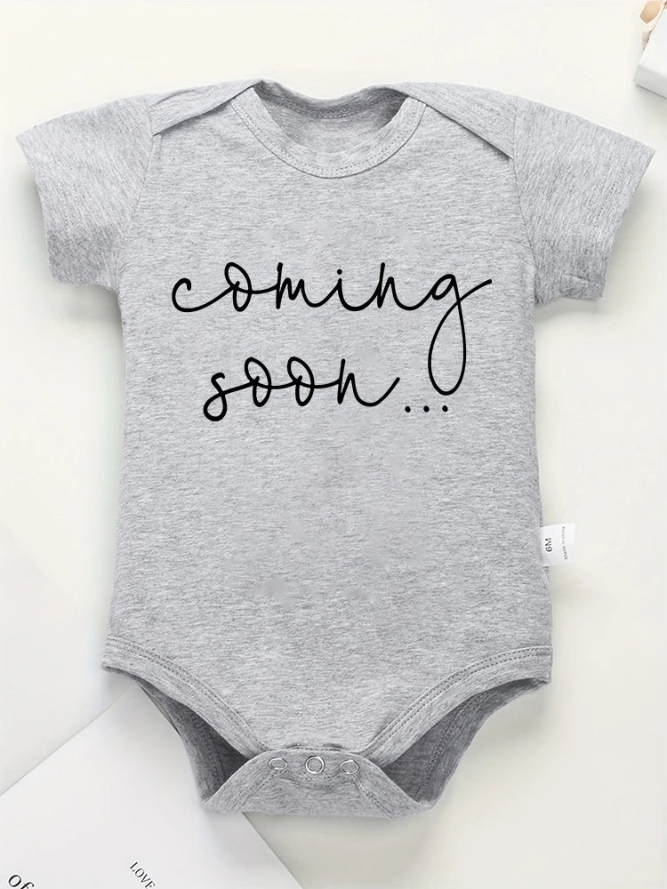 Adorable Coming Soon Baby Announcement Grey Romper