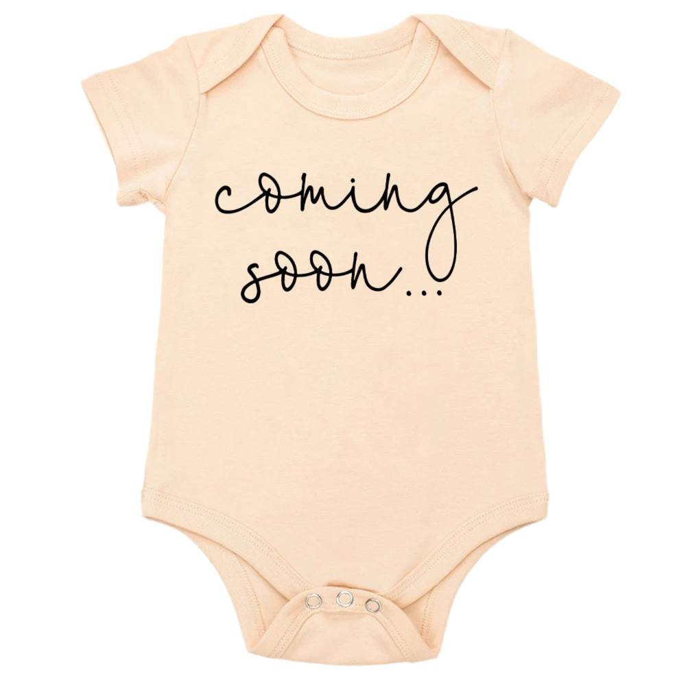 Adorable Coming Soon Baby Announcement Khaki Romper