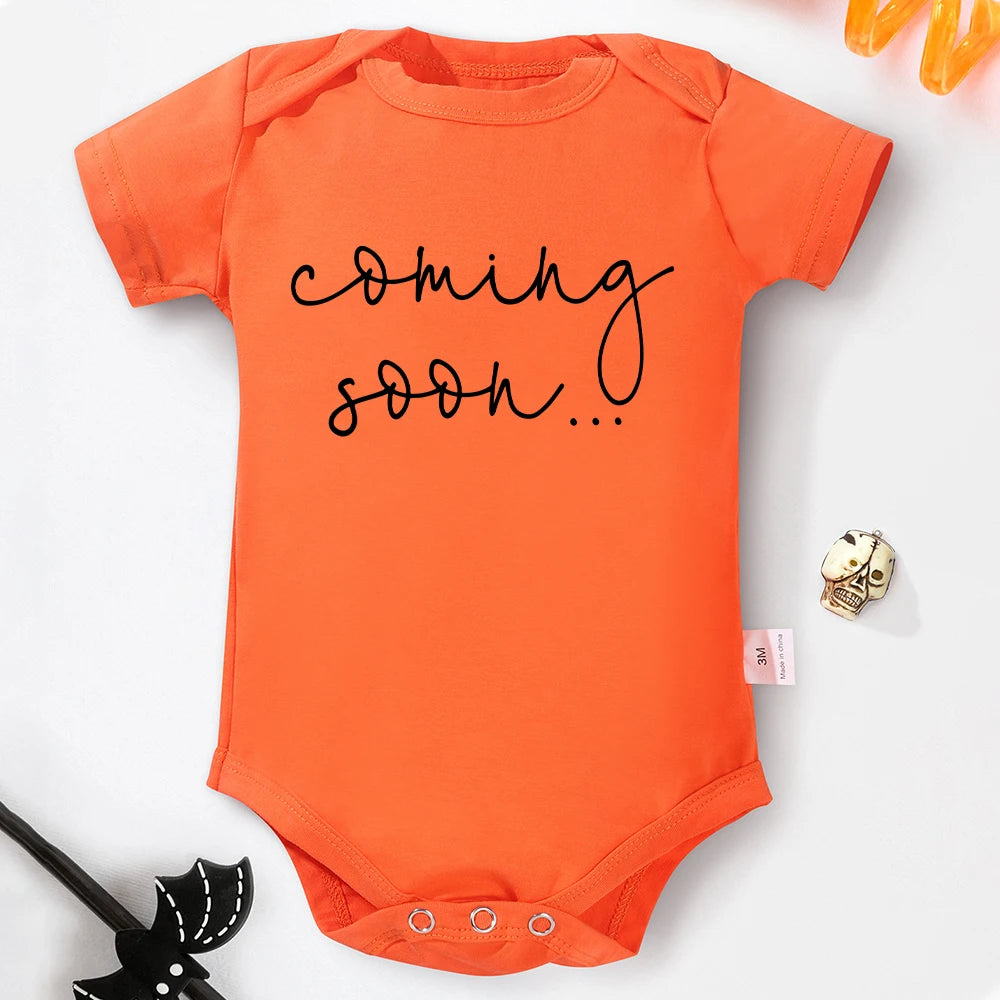 Adorable Coming Soon Baby Announcement Orange Romper