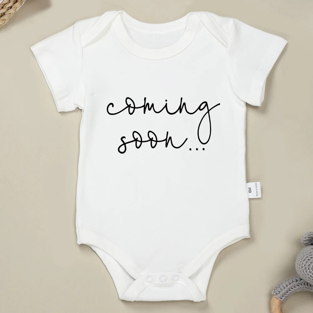 Adorable Coming Soon Baby Announcement White Romper