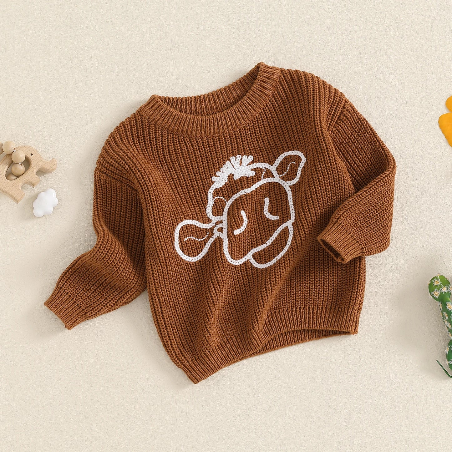 Adorable Cow Printed Brown Winter Warm Baby boy and girl sweater. 0-3 Years