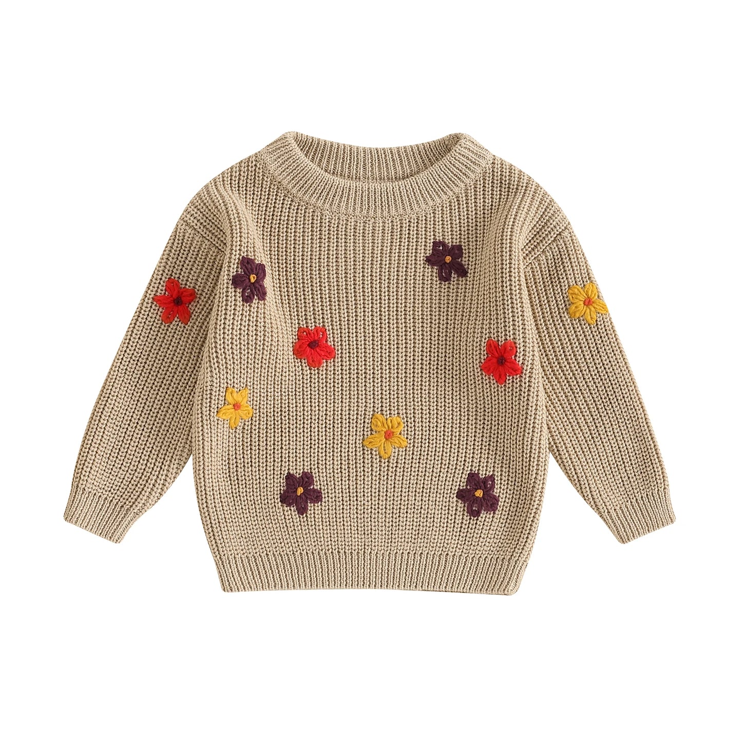 Adorable Floral pattern khaki Baby Sweater 0-3 Years