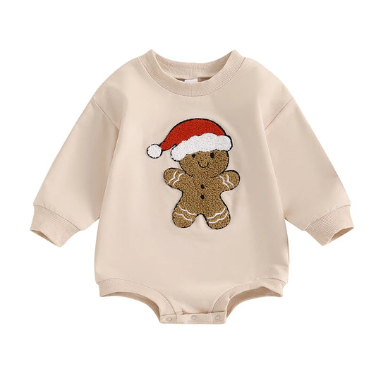 Christmas Gingerbread Long sleeve Sweatshirt baby Romper. 0-2 Years