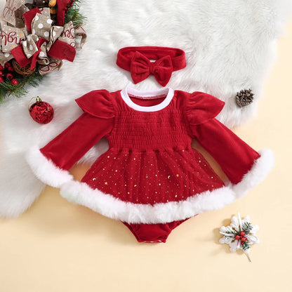 Adorable Red Christmas Romper Dress (2 Piece). Baby girl 0-2 Years