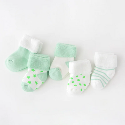 Green Autumn and Winter baby socks (5 Pack)