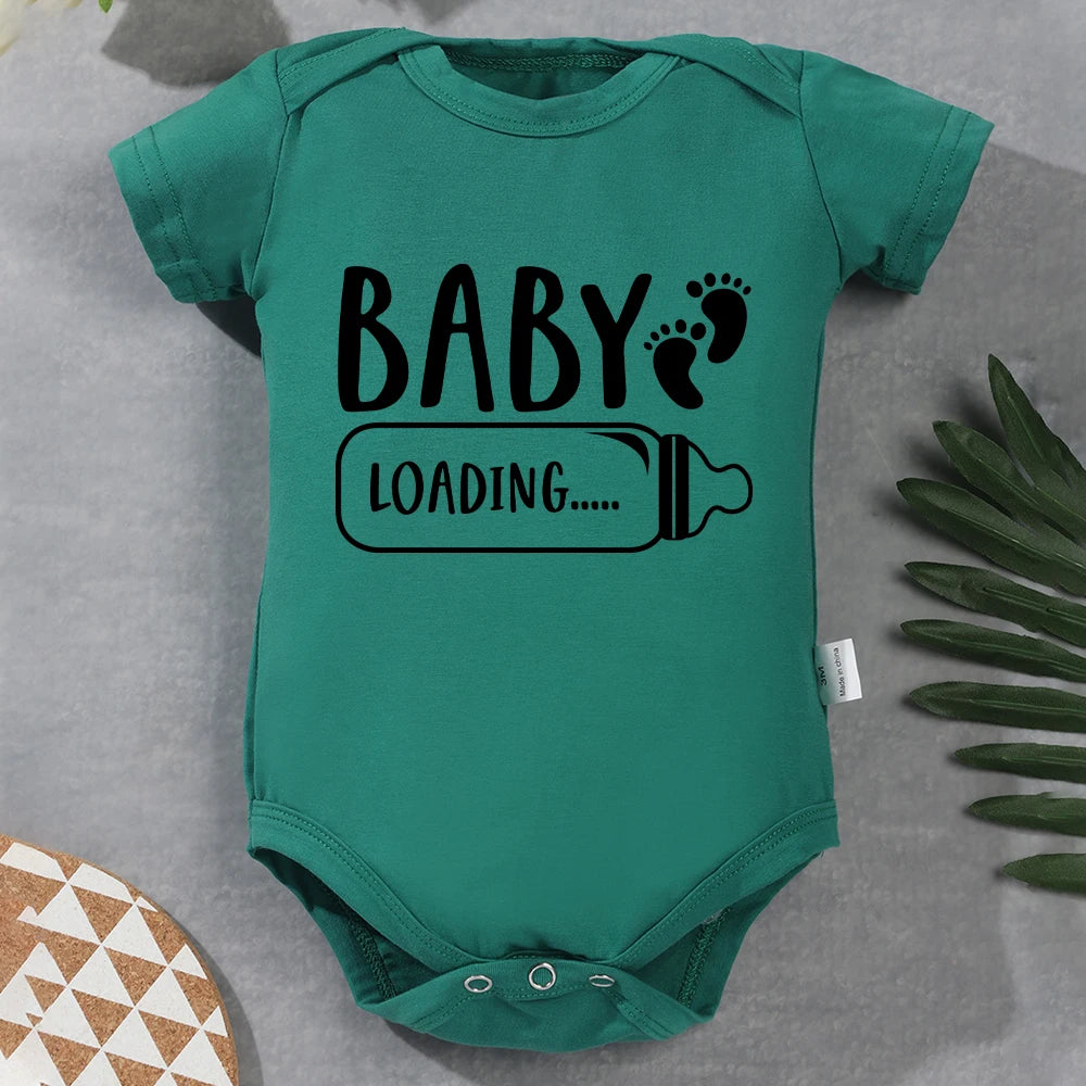 Funny Baby Loading Announcement Green Romper