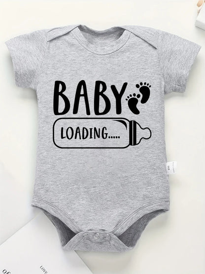 Funny Baby Loading Announcement Grey Romper