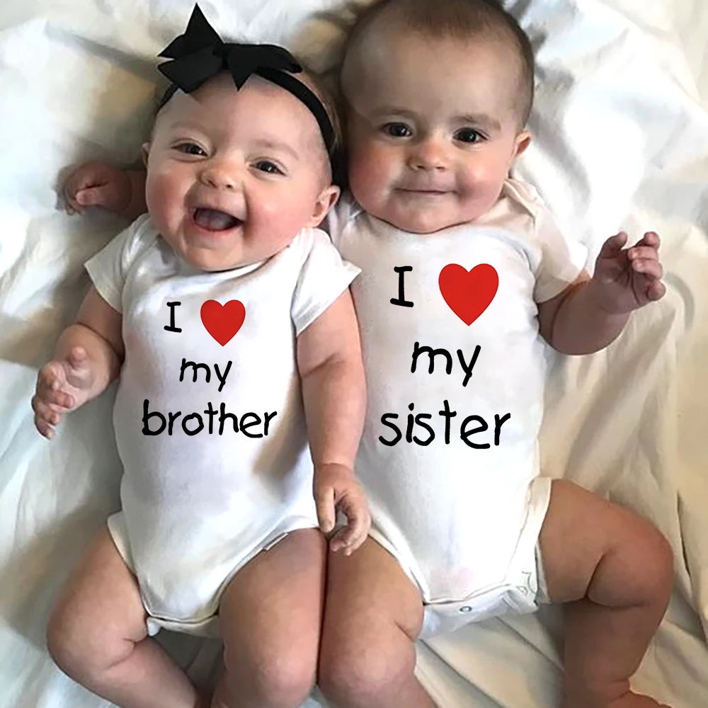 i heart my sibling baby twin matching romper