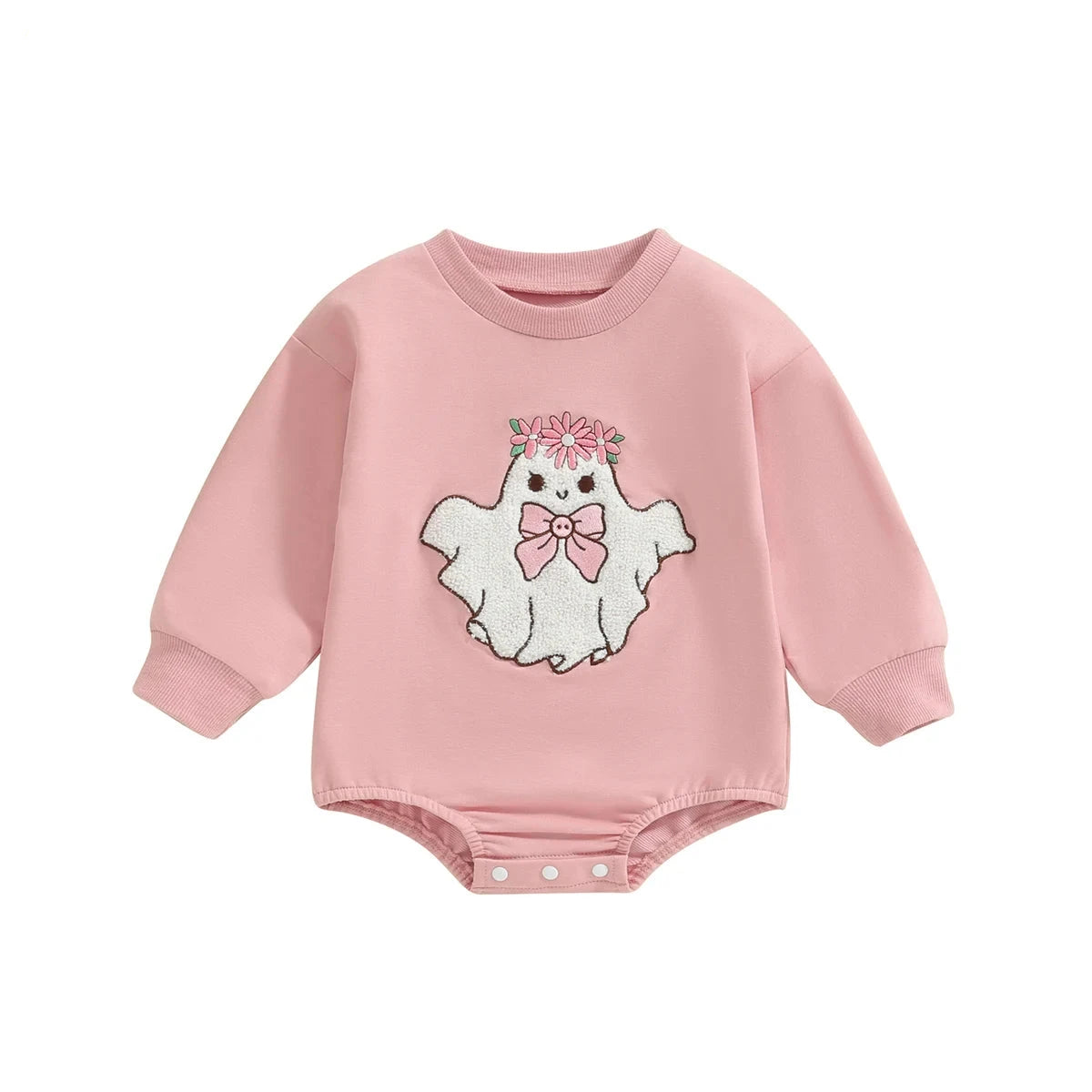 Adorable Halloween Floral Ghost Pink Romper. Baby girl 0-2 Years