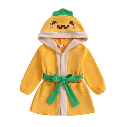 Baby Hooded Pumpkin Halloween Bathrobe with Belt. Baby girl and boy. 0-3 Years