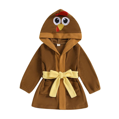 Baby Hooded Rooster Halloween Bathrobe with Belt. Baby girl and boy. 0-3 Years