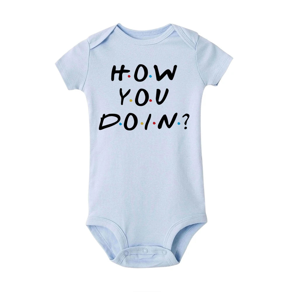 Funny "How You Doin?" Light Blue Short Sleeve Baby Romper