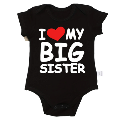 Adorable I Love my big sister Short Sleeve black baby romper