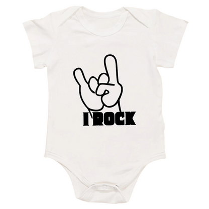 Adorable "I Rock" Short Sleeve White Baby Romper