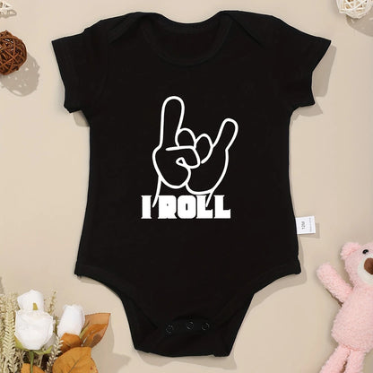 Adorable "I Roll" Short Sleeve Black Baby Romper