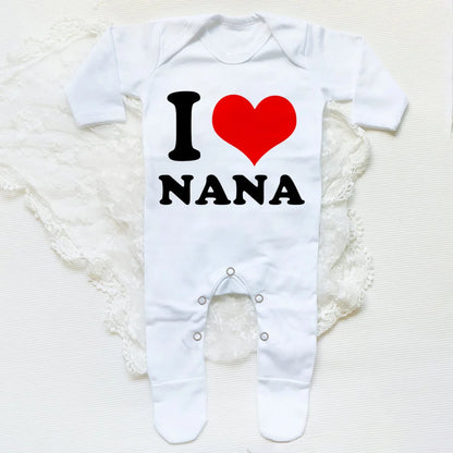 Adorable long sleeve "I heart nana" White baby girl and boy romper. 0-6 Months