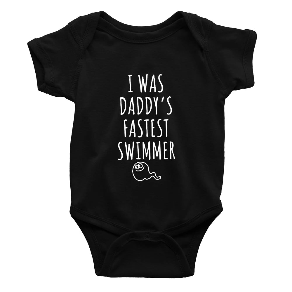 Funny I was daddys fastest swimmer baby romper Short sleeve