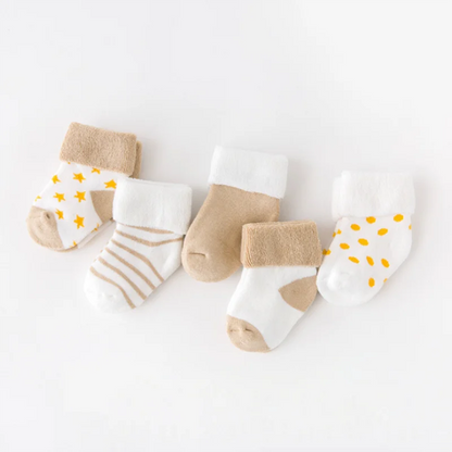 Khaki Autumn and Winter baby socks (5 Pack)