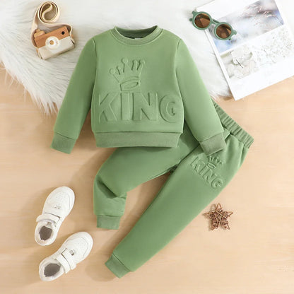 Adorable "King" Print Long Sleeve Green Baby Boy Sweatshirt