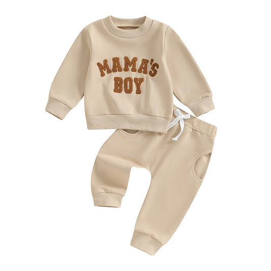 Adorable "Mama Boy" Khaki Baby Boy Tracksuit set  0 - 2 Years