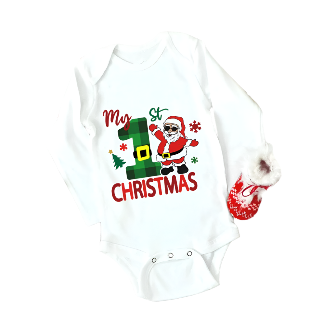 Adorable Festive "my 1st Christmas" Cartoon Santa Long sleeve baby romper 0 - 2 years