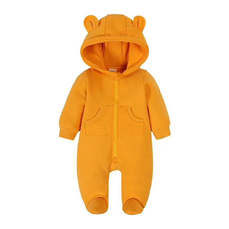 Adorable orange Hooded Bear Winter Thick Warm Romper. Baby boy and girl 0-2 Years