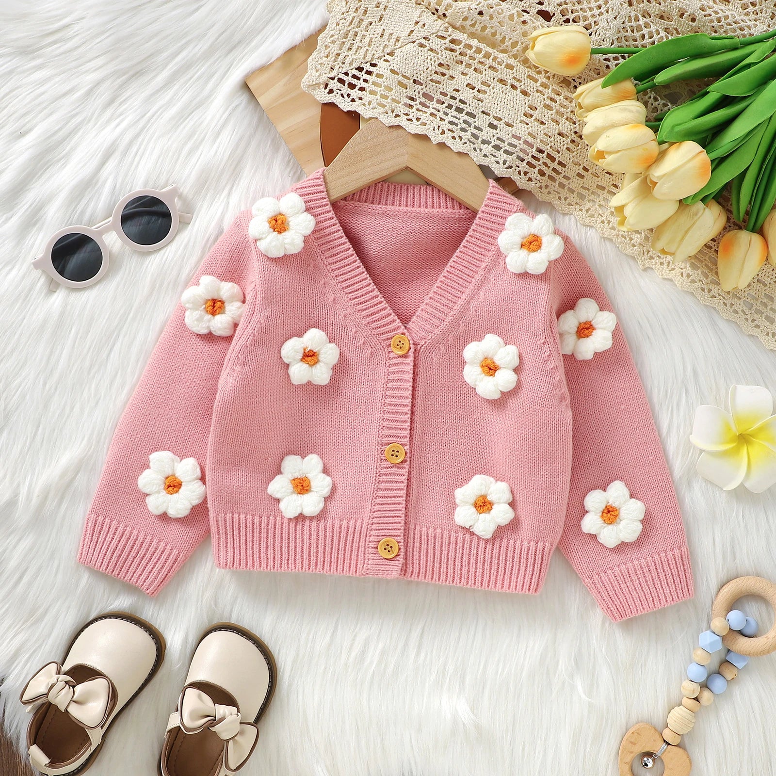 Adorable Pink 3D Floral Baby Girl Cardigan 0 - 3 Years