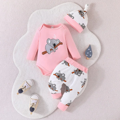 Adorable pink 3 piece Koala-Themed Clothing Set for baby boys and girls 0 - 2 Years