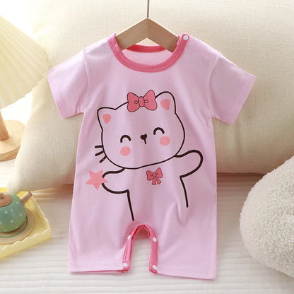 Adorable Pink Cat Short Sleeve Jumpsuit. Baby girl 0-2 Years