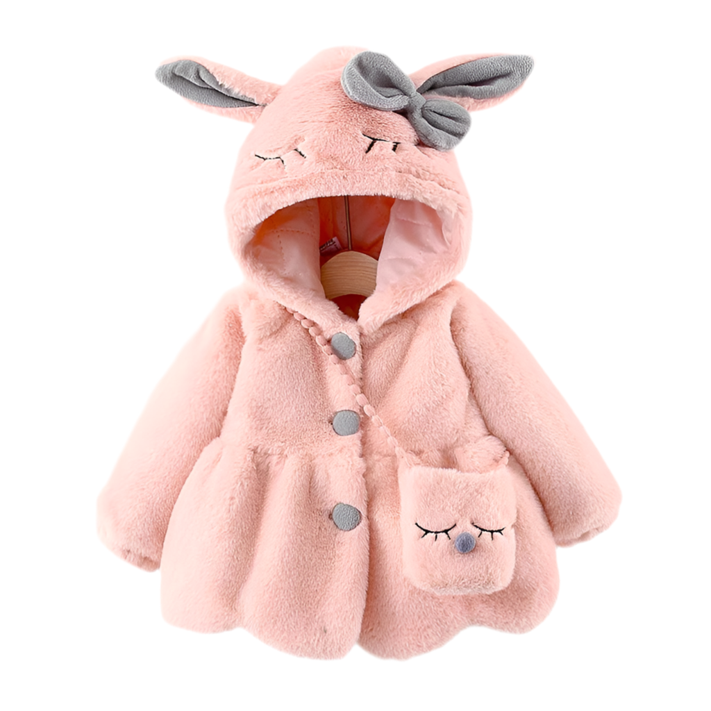 Cosy and warm Pink Rabbit Ears Winter Plush Jacket. Baby girl 0-3 Years