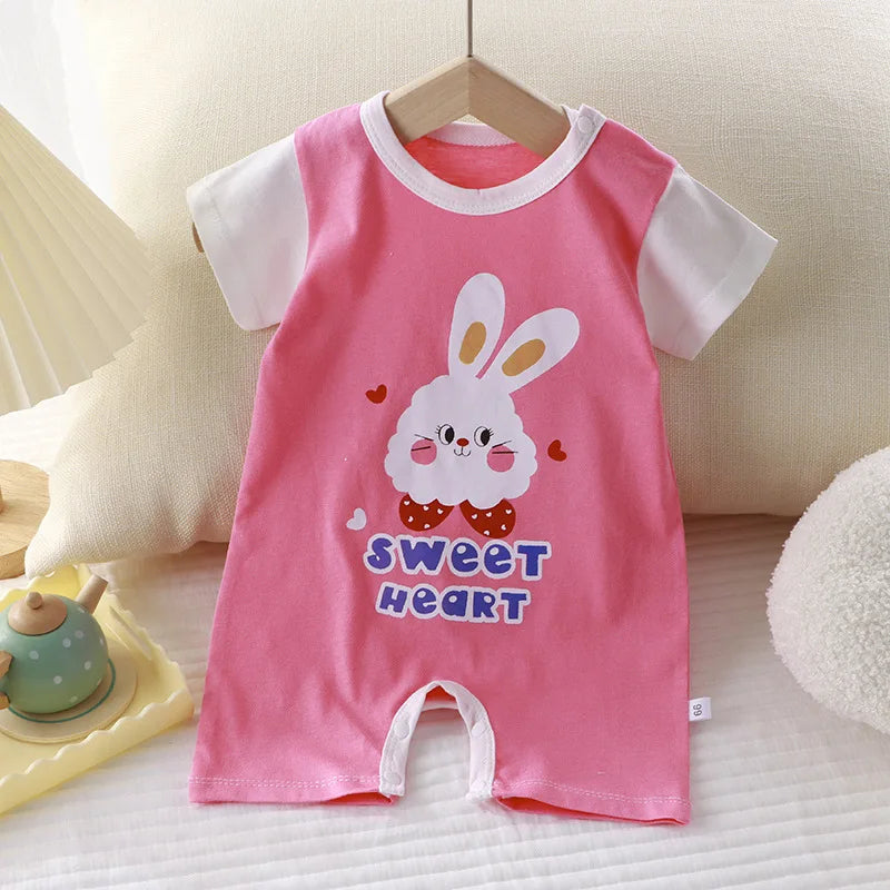 Adorable Pink White rabbit Short Sleeve Jumpsuit. Baby girl 0-2 Years