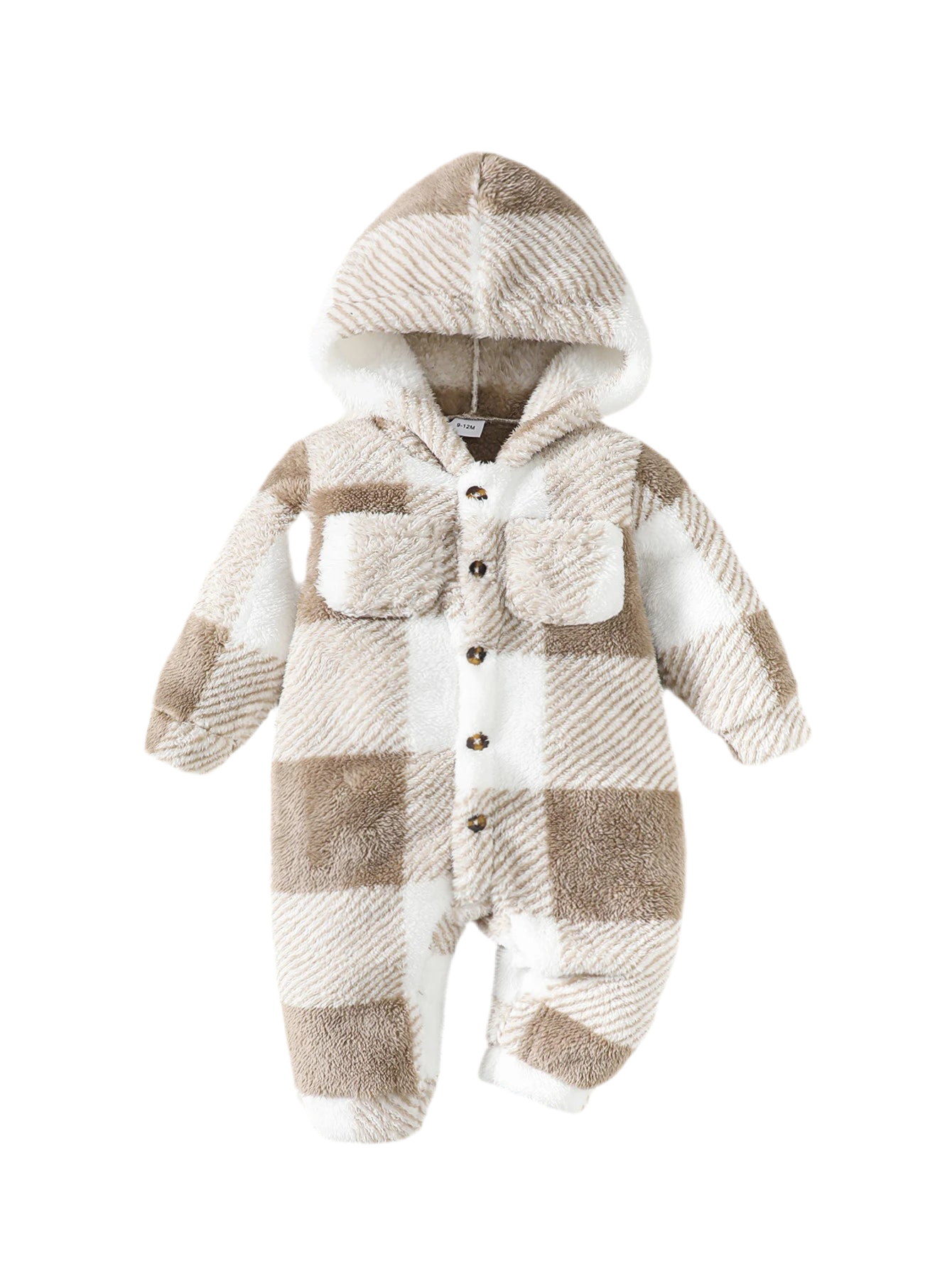 Warm winter Plaid Hooded Plush Jumpsuit. Baby Boy and Girl 0-2 Years