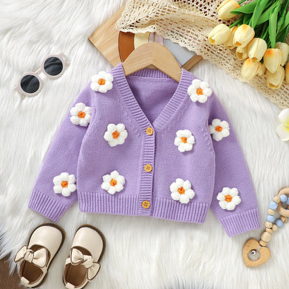 Adorable Purple 3D Floral Baby Girl Cardigan 0 - 3 Years