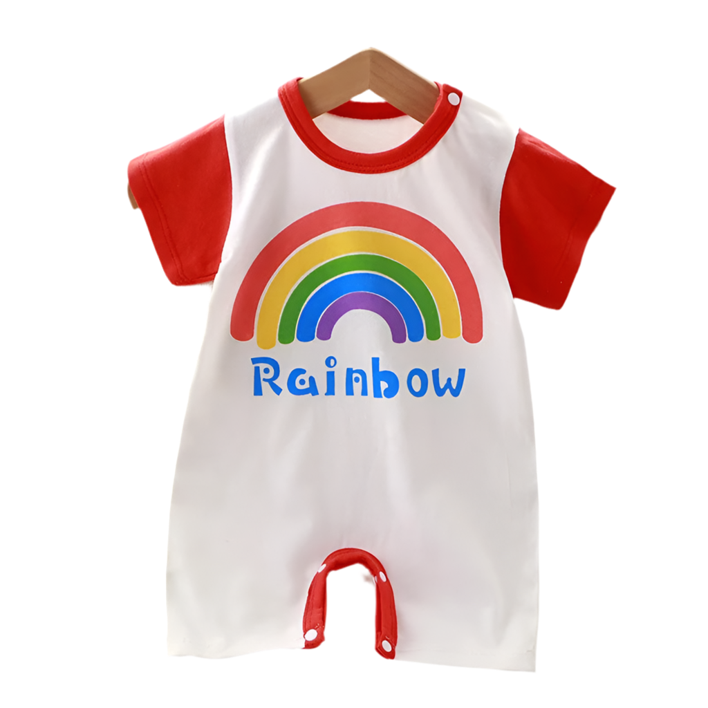 Adorable Rainbow themed short sleeve baby boy and girl romper. 0-2 years