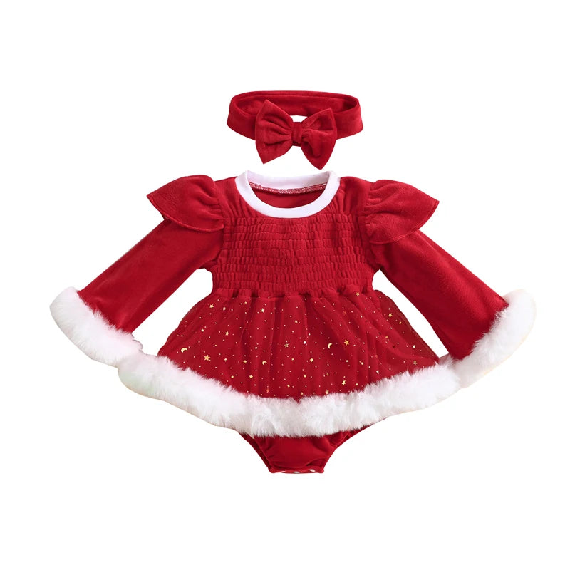 Adorable Red Christmas Romper Dress (2 Piece). Baby girl 0-2 Years