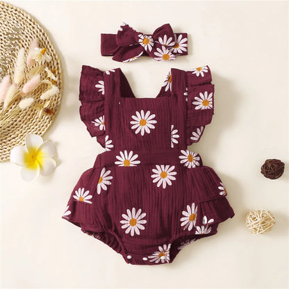 Adorable Red Ruffle Floral Bodysuit Outfit (2 Piece). Baby girl 0-2 Years